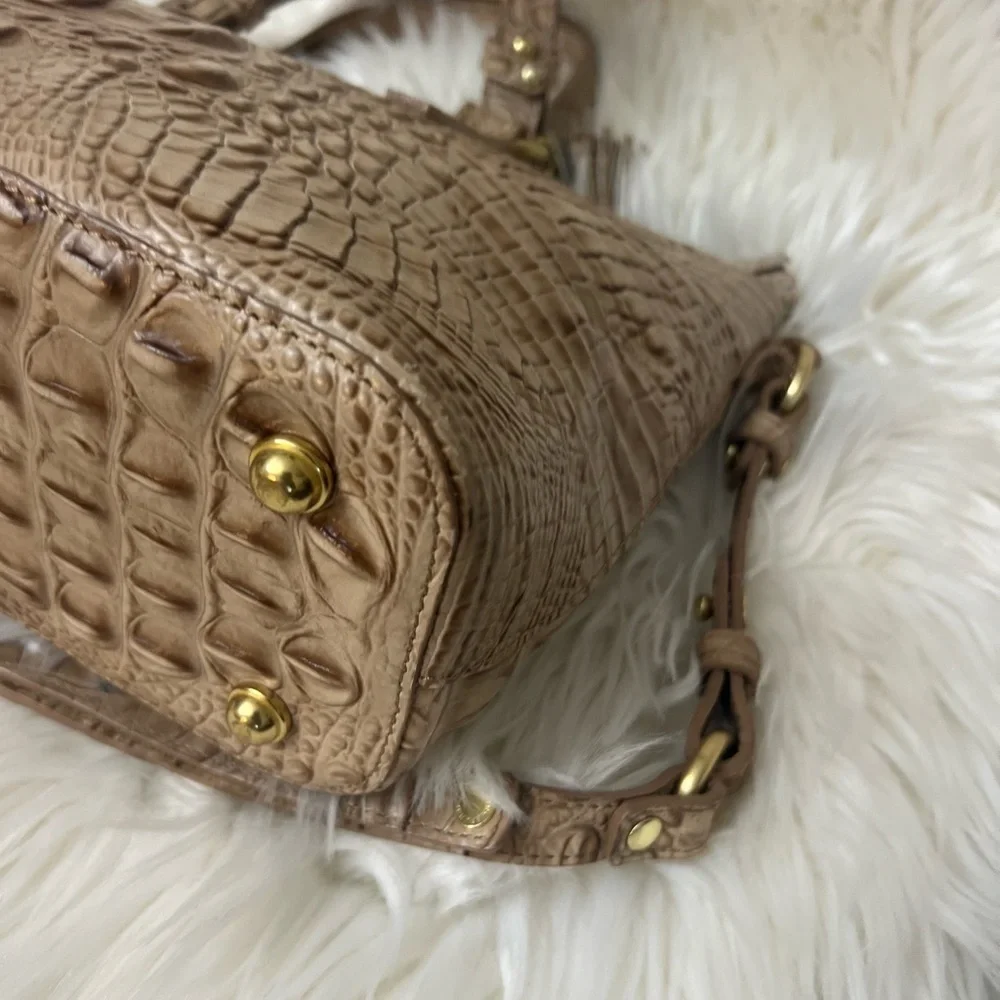 Brahmin Crocodile-Embossed Cream Satchel
